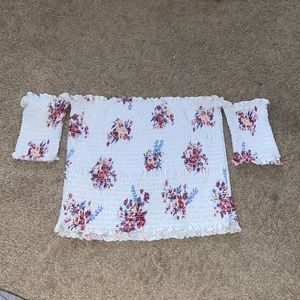 Floral white crop off the shoulder sleeve